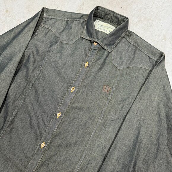 Holland & Sherry Savile Row London Classic Mohair Denim Shirt Long Sleeve Medium - Picture 3 of 9